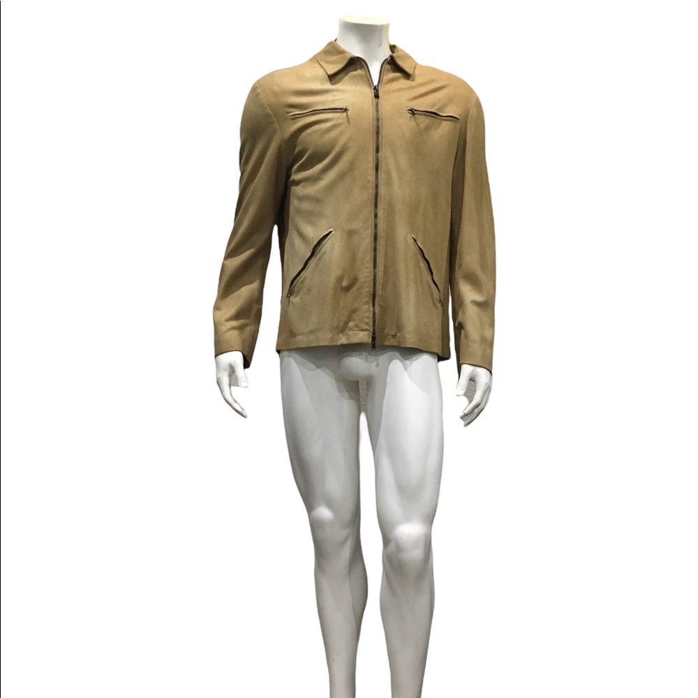 John Varvatos Mens Beige Lambskin Leather Jacket